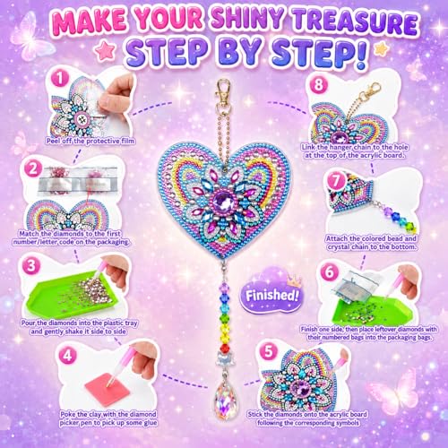 Diamond Art for Kids 8-12, 3 PCS Diamond Art Painting Sun Catcher for Girls - color: Yellow, Blue and Pink