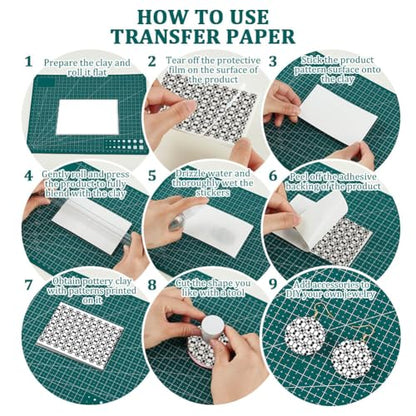OLYCRAFT 24Pcs Ceramic Tile Clay Transfer Paper 4 Styles Geometric Pattern Clay Transfers Paper for Polymer Clays Earring Mosaics Transfer Sheets Small Ceramic Decal for Earring Jewelry Making - style: Ceramic Tile