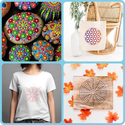 9 Pieces Mandala Dot Painting Tool Stencils Template Set, 8/12/16 Segment Creative Mandala Stencil Template for Rock Wood Canvas DIY Painting Art Projects