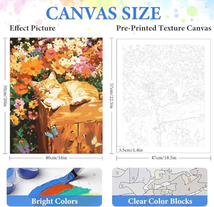 ZRIZQ Paint by Numbers Kit for Adults Beginner Animal,Flowers Cat Sleeping,16x20 - color: 16"X20"Rolled Canvas(Frameless)-Cat 6