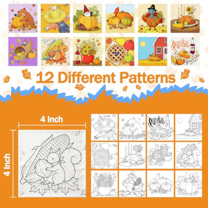 Niteform Pre Drawn Canvas to Paint, Pre Printed Canvas Boards, Pre Stretched Outline Painting Kits for Beginners, Adults, Party Favors & Spring Craft Activities (6 * 6-Thanksgiving) - style: 6*6-Thanksgiving