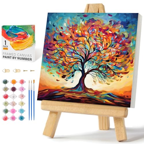 Framed Paint by Numbers Kit for Adults Beginners, Tree of Life | 10x10 Inch, without Easel, Easy DIY Acrylic Canvas Craft Kit with Frame, Home Decor, Stress Relief Relaxing Hobby Gift - color: BOP1PF04, size: 10 x 10 Inch