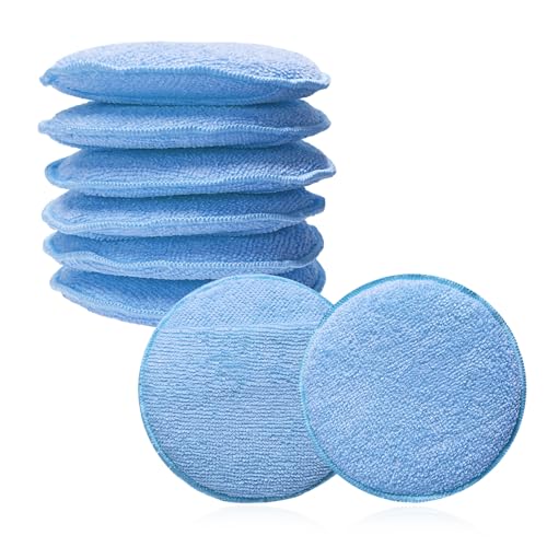 8PCS Microfiber Wax Applicator Pads, 5 Inch Round Car Wash Sponge Cleaning Tools with Finger Pocket, Scratch-Free Ultra-Soft Foam Bulk for Fine Polishing Detailing Waxing (Light Blue) - color: Light Blue