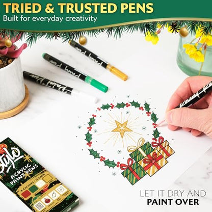 Stylo Christmas Paint Pens, 4 Acrylic Paint Markers Red Green Gold White - color: Red, Green, Gold, White