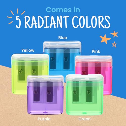 Craftzilla Pencil Sharpener 100 Pack, Manual Dual-Hole Sharpeners Bulk | Handheld Pencil Sharpeners with Lids for Kids, Classroom, School Office Supplies, Standard and Jumbo Pencils, 5 Colors - size: 100pcs Pencil Sharpeners