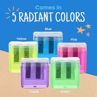 Craftzilla Pencil Sharpener 100 Pack, Manual Dual-Hole Sharpeners Bulk | Handheld Pencil Sharpeners with Lids for Kids, Classroom, School Office Supplies, Standard and Jumbo Pencils, 5 Colors - size: 100pcs Pencil Sharpeners
