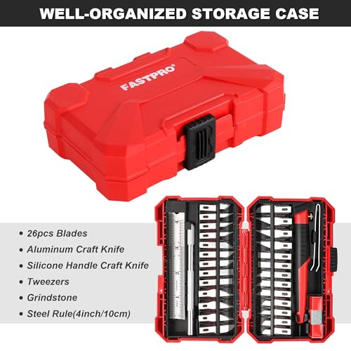 FASTPRO 31-Piece Exacto Knife, Precision Hobby Knife Kit for Art Crafts | Craft Knives with 26pcs Blades, Quick Blade Change, Organized Storage Case, For Art Work, Scrapbooking, Stencil, Modeling