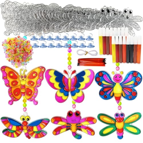 Ayhuhra 30 Set Butterfly Dragonfly Suncatcher Craft Kits, DIY Window Art | Spring and Easter crafts for summer parties, floral decor, garden themes, nature-inspired windows, and seasonal art projects - style: Butterfly