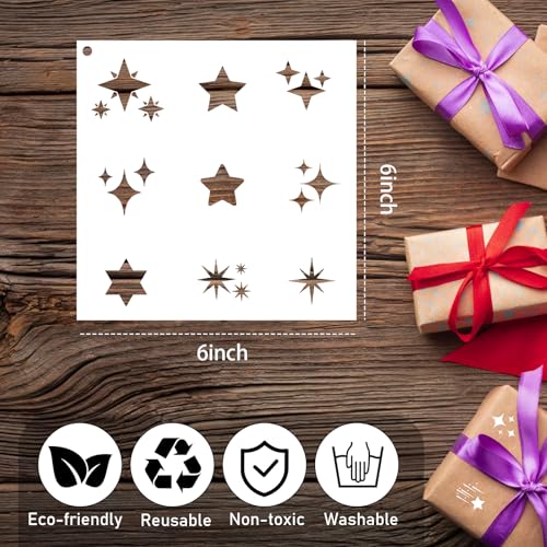 AFRITEE Reusable Star Stencils for Painting - 15 Pcs Large Star Stencils Suitable for Wall Painting, Twinkle Stars Reusable Painting Templates DIY Home Wooden Wardrobe Canvas Decoration - style: Starf Stencil