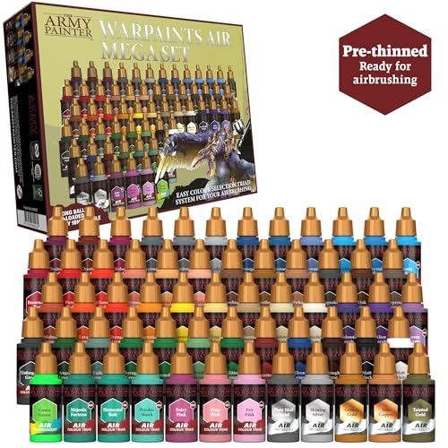 Water Paints Air Mega Set, Army Painter, 60 Acrylic Non-Toxic Water Based Paints Only Colors Triads Included 60 x 18ml (Without Air Brush or Boardgames | Acrylic Airbrush Paints, Incl. 9 Metallics & 1 Fluo - Air Brush Paint Kit for Model Paint, Dnd & Warh
