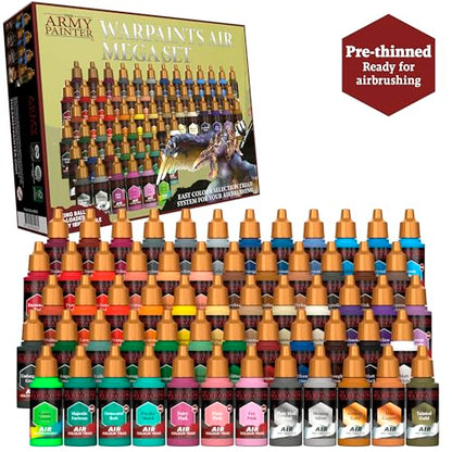 Water Paints Air Mega Set, Army Painter, 60 Acrylic Non-Toxic Water Based Paints Only Colors Triads Included 60 x 18ml (Without Air Brush or Boardgames | Acrylic Airbrush Paints, Incl. 9 Metallics & 1 Fluo - Air Brush Paint Kit for Model Paint, Dnd & Warh