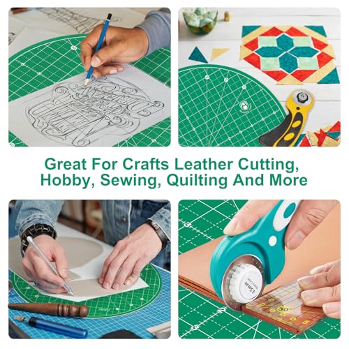 13"x13" Round Rotating Cutting Mat, Self Healing Mat with 360-Degree Rotation & Anti-Slip Base, Sewing Board Cutting Mat Perfect for Fabric Quilting Leather Hobby Project, Green - color: Green, size: 13"L x 13"W