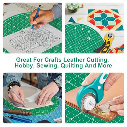 13"x13" Round Rotating Cutting Mat, Self Healing Mat with 360-Degree Rotation & Anti-Slip Base, Sewing Board Cutting Mat Perfect for Fabric Quilting Leather Hobby Project, Green - color: Green, size: 13"L x 13"W