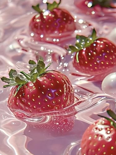 Pink Diamond Art Painting Kits for Adults Fruit, Strawberry Full Drill Diamond Dots Paintings for Beginners, Round 5D Paint with Diamonds Pictures Gem Art Painting Kits DIY Crafts Kits 12X16 In - color: 26-66 Fruit