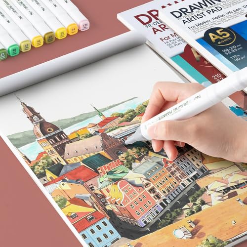 TRANSON A4 Sketchbook Marker Pad, 110lb/160gsm Heavyweight Art Paper, No Bleed Through, 32 Sheets/64 Pages 8.3"x11.7" for Drawing & Sketching - size: A4 160gsm