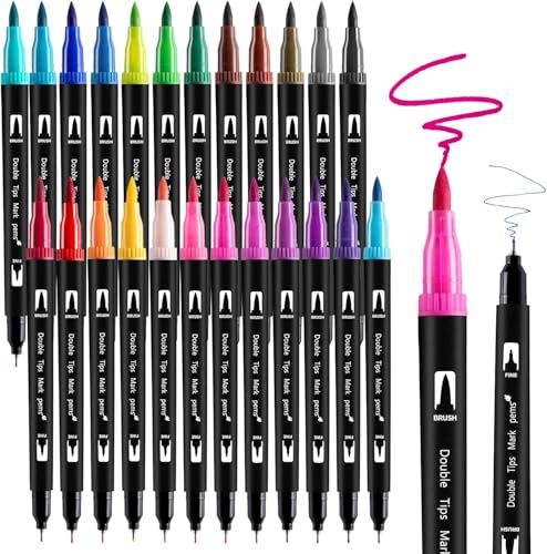 EBOT Dual Markers Brush Pen, Brush Tips & Colored Fine Point Pen Set for Lettering Writing Coloring Drawing,Planner Art Supplier,24 Colors