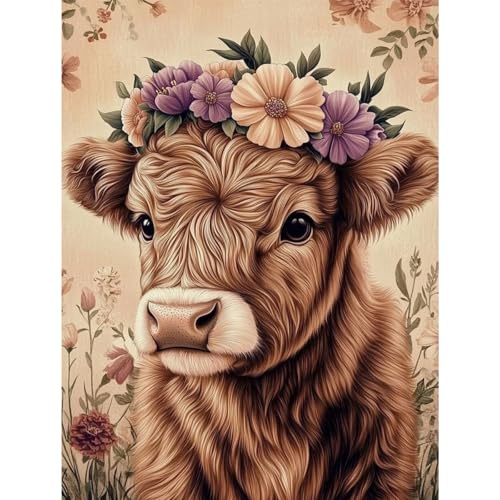 HighlandCow Diamond Art Kits for Adults,Healing Diamond Painting Wall Decor | Diamond Art Kit for Beginners, 5D DIY Full Drill Diamond Painting Gem Art, Home Wall Art Gifts(12x16 inch) - color: DP03647
