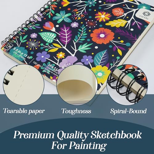 conda 8.5"x11" Sketch Book, 80 Sheets (68 lb/100gsm), Spiral Bound Artist Sketch Pad, Durable Acid Free Drawing Paper for Drawing Painting - color: Purple, size: 8.5"x11" 1 Pack