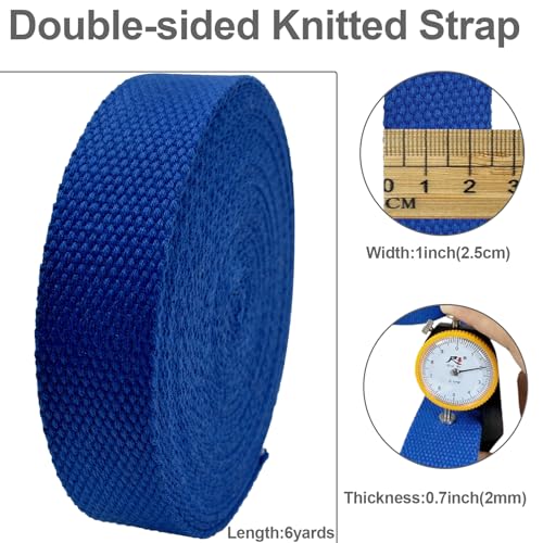 Heavy‑Duty Cotton Webbing Strap 1''x6yds Royal Blue for Bags | 2mm thick webbing for dog collars, backpack, bag handles, apron straps, slings, sewing repairs & DIY craft projects. - color: Royal Blue
