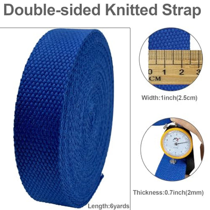 Heavy‑Duty Cotton Webbing Strap 1''x6yds Royal Blue for Bags | 2mm thick webbing for dog collars, backpack, bag handles, apron straps, slings, sewing repairs & DIY craft projects. - color: Royal Blue