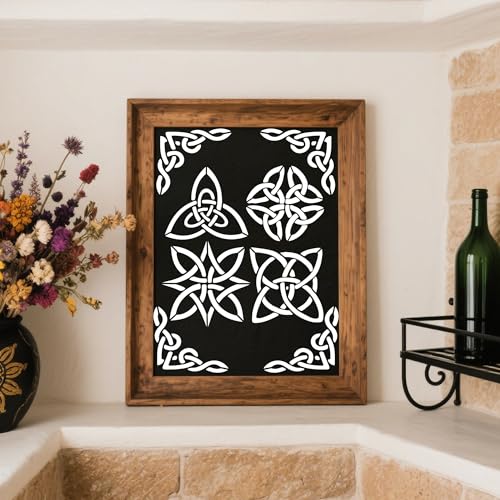 Keluna Viking Stencils for Painting - 8 Pcs Reusable Celtic Border Crafts Templates Tree of Life Stencils for Painting on Wood Wall Art Craft Canvas Fabric Rock - style: runes