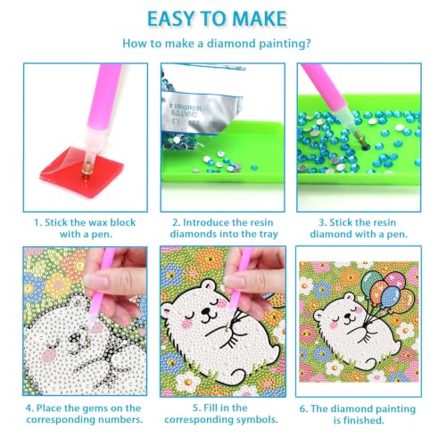 UiSdfuy Diamond Art Kits for Kids,Arts & Crafts for Kid Ages 8-12,Diamond Art for Kids,Gem Art Diamond Painting 6" X 6" - color: Panda, Butterfly, Hedgehog, Bear