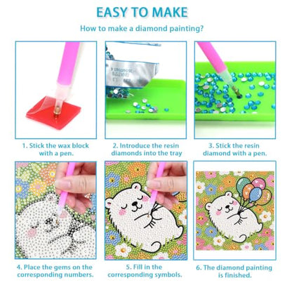 UiSdfuy Diamond Art Kits for Kids,Arts & Crafts for Kid Ages 8-12,Diamond Art for Kids,Gem Art Diamond Painting 6" X 6" - color: Panda, Butterfly, Hedgehog, Bear