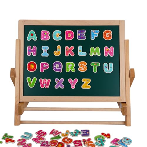 TOWO 72-Piece Magnetic Letters and Numbers, Fridge Magnets for Kids | 2-set includes 72 wooden letter and number magnets; supports ABC spelling, counting and early learning for children age 3+ - color: 52 Letters and 20 Numbers