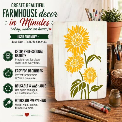 Large Flower Stencils for Painting on Wood, Walls, Canvas & Fences -10 Pc Floral Stencil Set (10x14 Inch) - Stencils for Crafts Reusable - Sunflower, Dandelion, Rose, Wildflower Stencil & More - color: Flower Stencils - 10 Set