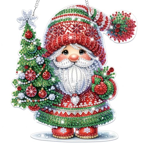 Bowetile Christmas Hanging Diamond Art Painting Kits for Adults, 5D Special Shape Diamond Art Kits Gnome, Crystal Gem Painting Arts and Crafts for Christmas Gifts for Home Garden Decor - color: Gnome