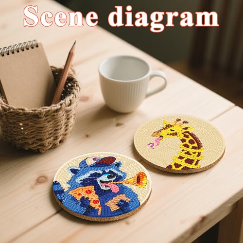 DOTSOPS 8 Pcs Animal Diamond Painting Coasters for Beginners with Holder - color: Eanimal