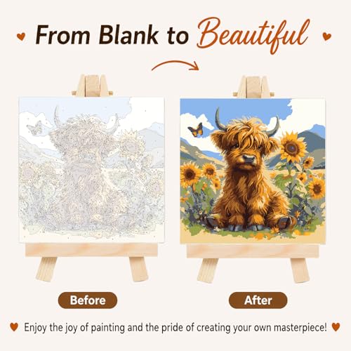 AUKELHJ Framed Paint by Numbers Kit for Adults, Highland Cow, 10x10 inch - color: 06-Cow