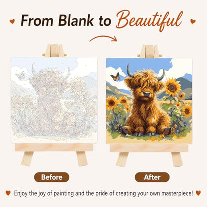 AUKELHJ Framed Paint by Numbers Kit for Adults, Highland Cow, 10x10 inch - color: 06-Cow
