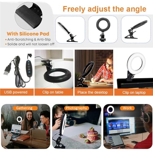 Selfila Ring Light 5 Inch USB Portable, 3200K-6500K Dimmable LED Clip on for Laptop Computer Monitor Phone, Content Creator Makeup Conference Selfie Video (Black) - color: Black