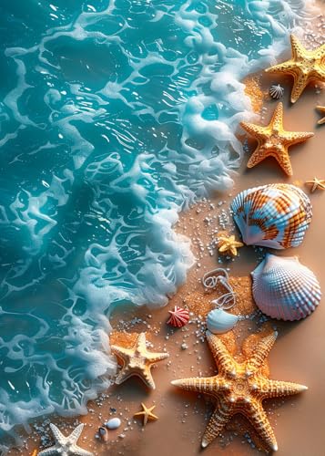 KINPLUB Beach Diamond Painting Kits for Adults, 5D Seashell Starfish Diamond Art Kits for Beginners, DIY Full Round Drill Paint by Diamonds, Home Wall Decor 12 x 16 Inch - color: Starfish Beach