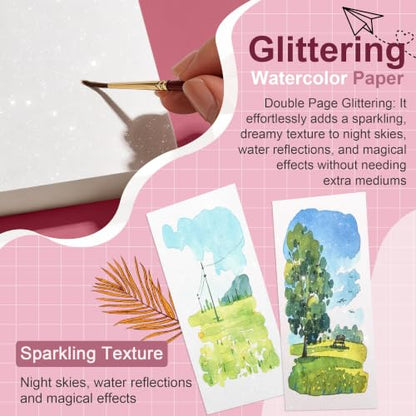 rubens Watercolor Paper Pad, 3.9 x 9.8 in Glitter Hot Pressed Papers - color: 3.93”x9.84”