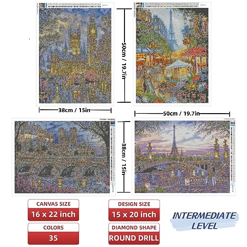 LANDFAIR Diamond Painting Kits - 15x20 inch Round Full Drill Cities&Skylines Series Diamond Art Kits for Adults, Pack of 4 - color: Cities Pack of 4