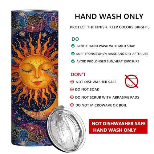 Firmiso 20 oz Tumbler | Skinny Insulated Travel Mug with Leak-proof Lid and Telescopic Straw | Sun and Moon Celestial Stainless Steel Coffee Cup | Christmas Gifts for Women and Men - color: Sun Moon