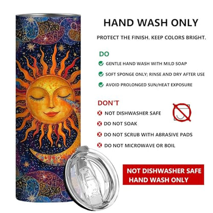 Firmiso 20 oz Tumbler | Skinny Insulated Travel Mug with Leak-proof Lid and Telescopic Straw | Sun and Moon Celestial Stainless Steel Coffee Cup | Christmas Gifts for Women and Men - color: Sun Moon