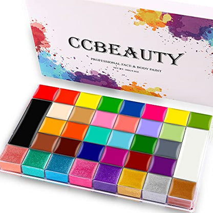 CCbeauty Professional 36 Colors Face Body Paint, Large Cream Face Painting Palette Kit, Non Toxic Hypoallergenic FacePaint for Halloween SFX Special Effects Costume Cosplay Makeup - color: 01