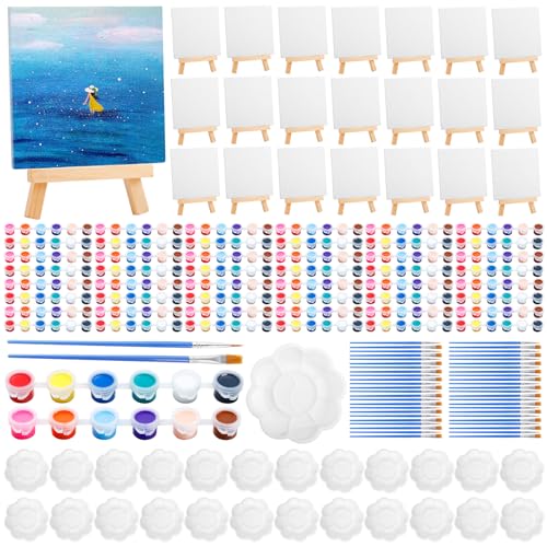 24Set Canvas and Easel for Painting, Washable Acrylic Set, 12 Color