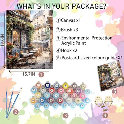 Arttoplus Street Cafe Paint by Numbers Kit for Adults Beginner 16x20 inch - color: MT20373-US