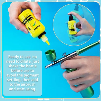 Airbrush Paint Set - 24 Colors x 50ml Airbrush Paint with 2 Cleaning Brush, Ready to Spray, Water Based Acrylic Air Brush Paint Kit for Artists and Beginners - color: 24 Colors