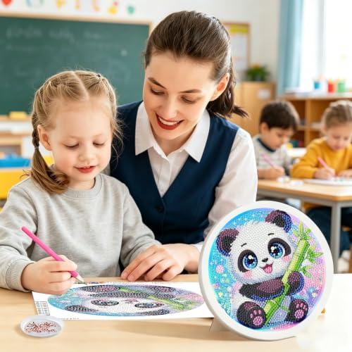 Arttoplus Panda Diamond Art Kits for Kids with Round Frame 8x8 inch - color: CC1127-US