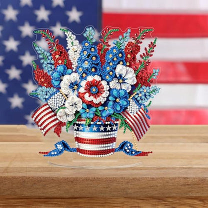 ARPADAMO Tabletop Ornament Diamond Art Kit for Adult USA Flag Flower Basket | 5D DIY Special Shaped Crystal Patriotic Double Sided 4th of July Diamond Painting Art Kit,Placement Ornament Gift Home Garden - color: DP03971