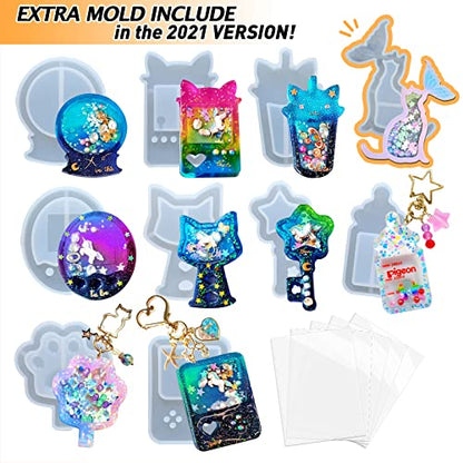 Resin Shaker Molds Set Game Consoles, Bottle, Cat's Paw, Crystal Ball 10 Silicone Trays with 5 Seal Films - color: Kawaii Charms (2-3inch) Craft Pack of 15