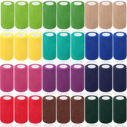 Treela 36 Pcs Self Adherent Bandage 4" X 5 Yard Wrap Breathable | Cohesive Bandage Elastic Adhesive Tape for Stretch Athletic Sports Wrist Ankle - color: Classic Color, size: 4" X 5 Yard
