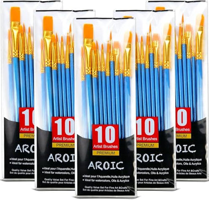 Acrylic Paint Brush Set, 5 Packs / 50 pcs Nylon Hair Brushes | All Purpose Oil Watercolor Painting Artist Professional Kits - size: 50pcs