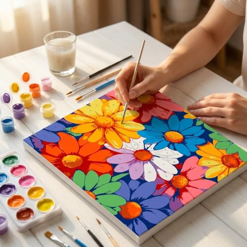 Flower Paint by Numbers Kit for Adults, DIY Canvas Oil Painting 10x10In | With Frame,Pre-printed Canvas, Vibrant Acrylic Paints & Brushes, Beginner Friendly DIY Craft, Perfect Home Wall Art Gift - color: Flower-2605