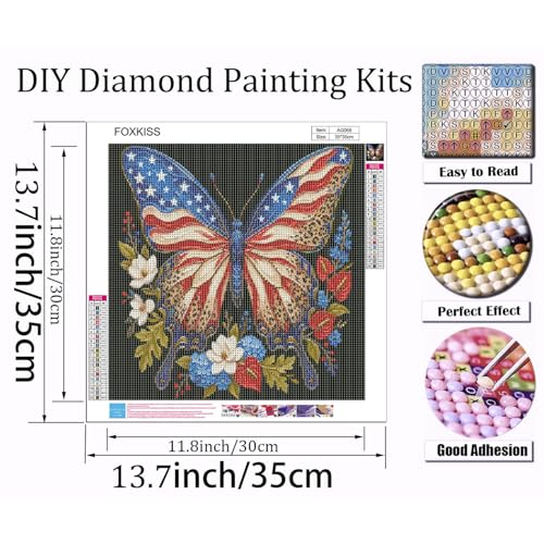 Diamond Art Painting Kits for Adults, Patriotic American Flag Butterfly Full Drill Diamond Dots Paintings for Beginners, Round 5D Paint with Diamonds Pictures Gem Art Painting Kits DIY Crafts Kits - color: Patriotic Butterfly